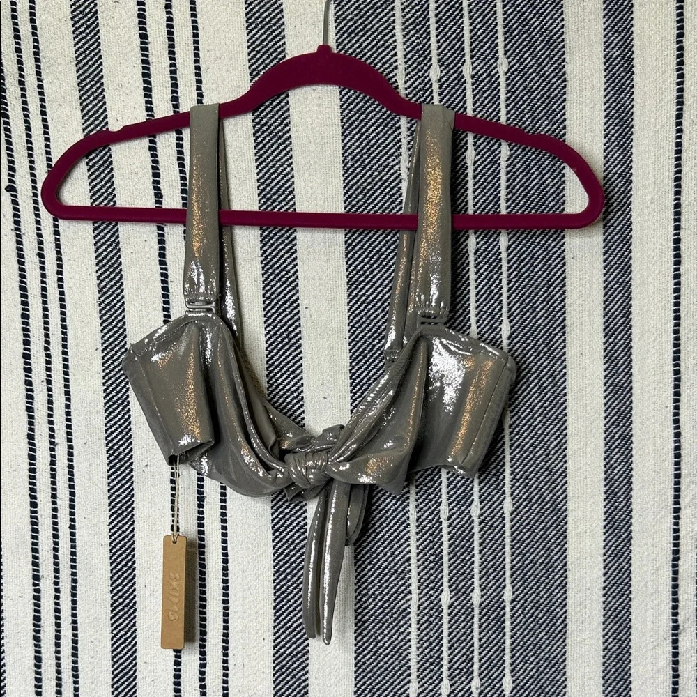 SKIMS Silver Metallic Bandeau Bikini Top only no tags